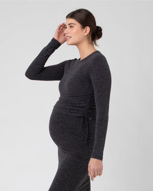 Ruched Long Sleeve Top - Charcoal