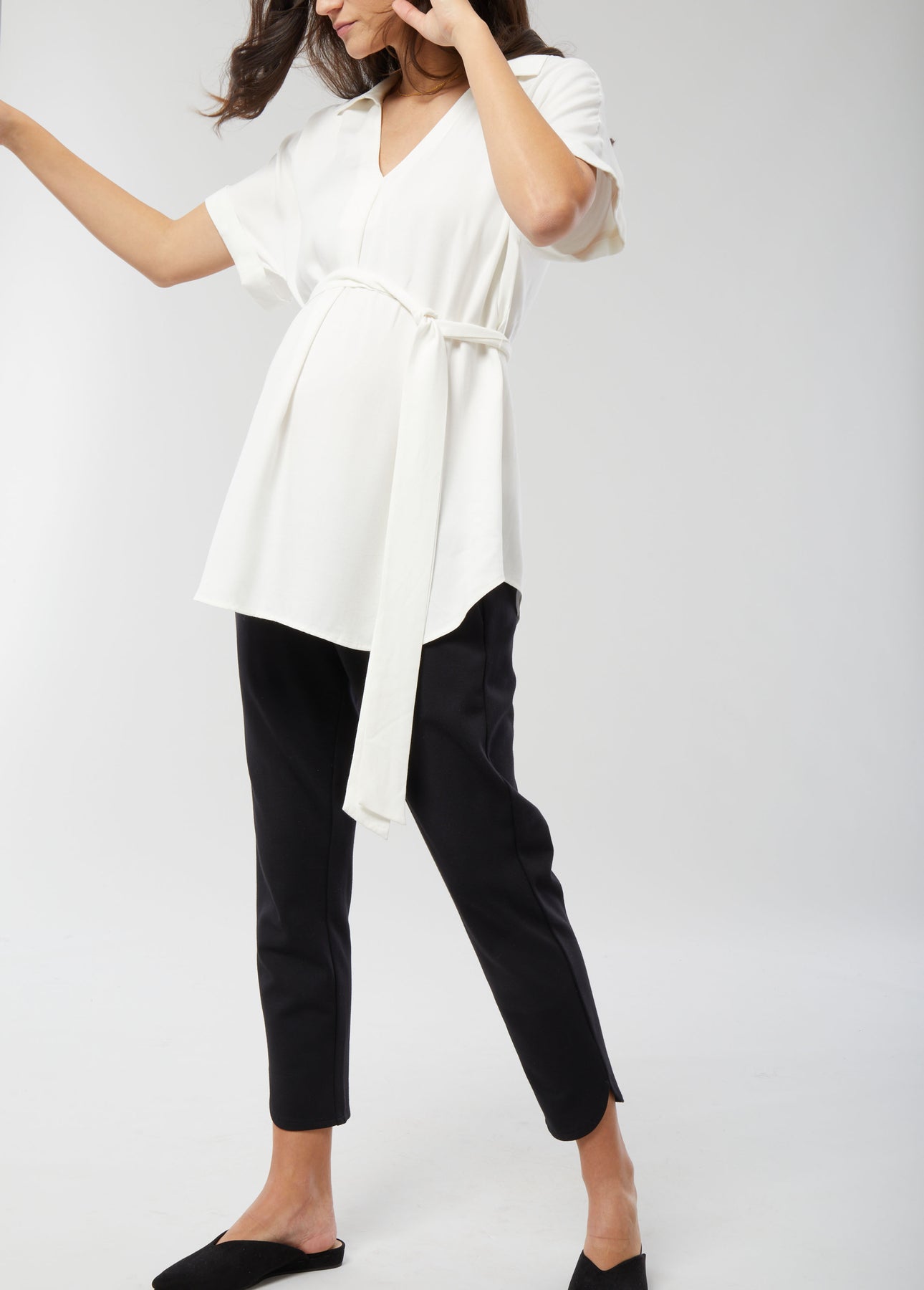 Popover Tie Waist Shirt Ivory