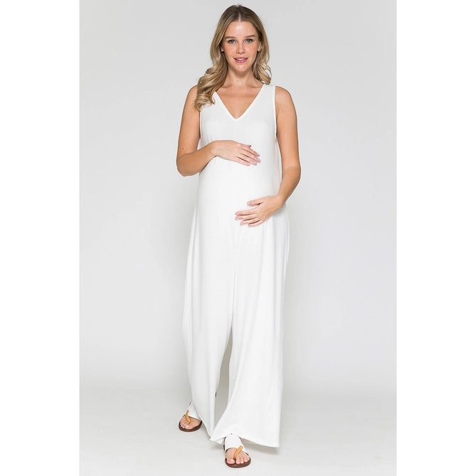 Maternity V Neck Wide Maxi Jumpsuit & Long Maxi Cardigan Set