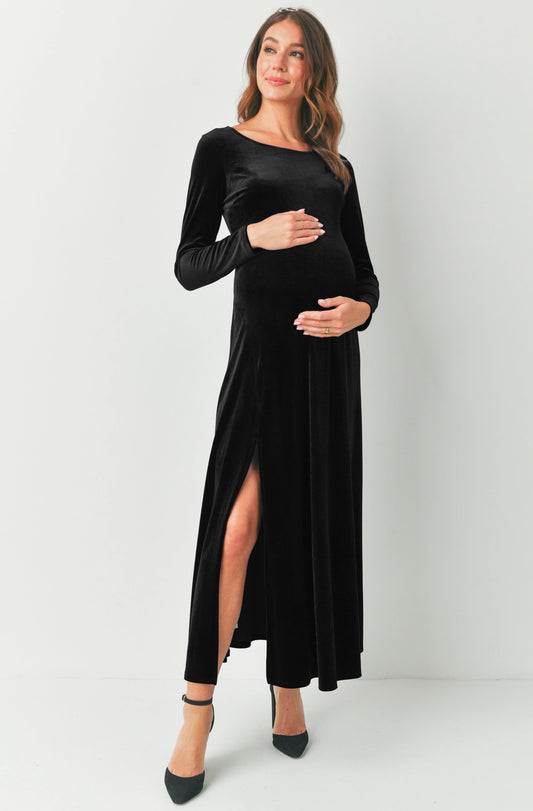 Velvet Slit Maternity Dress