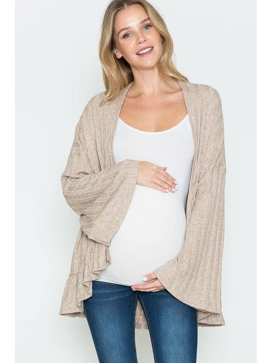 Maternity open front solid basic rib kimono cardigan