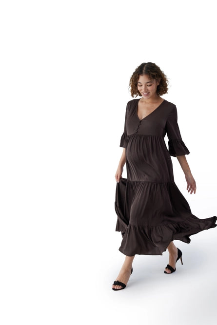 Women's Maternity Long Sleeve Flutter Dress