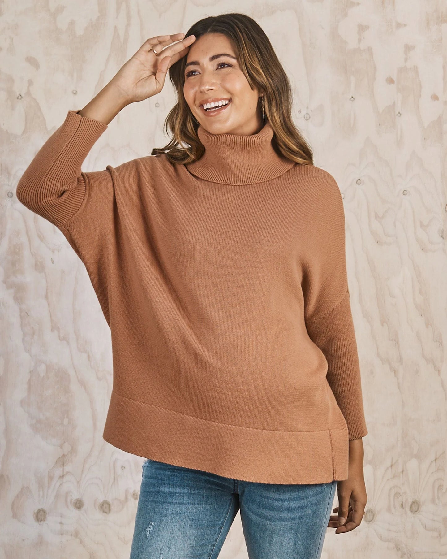 All in One Maternity Reversible Knit Jumper in Apricot