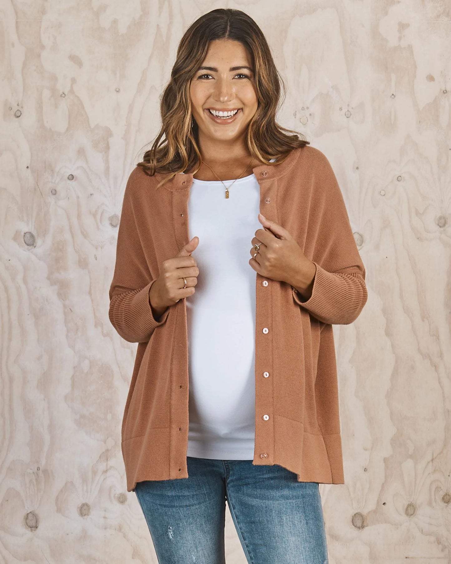 All in One Maternity Reversible Knit Jumper in Apricot