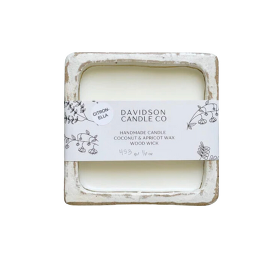 Floral square white candle clay 16 oz | orchid & amber