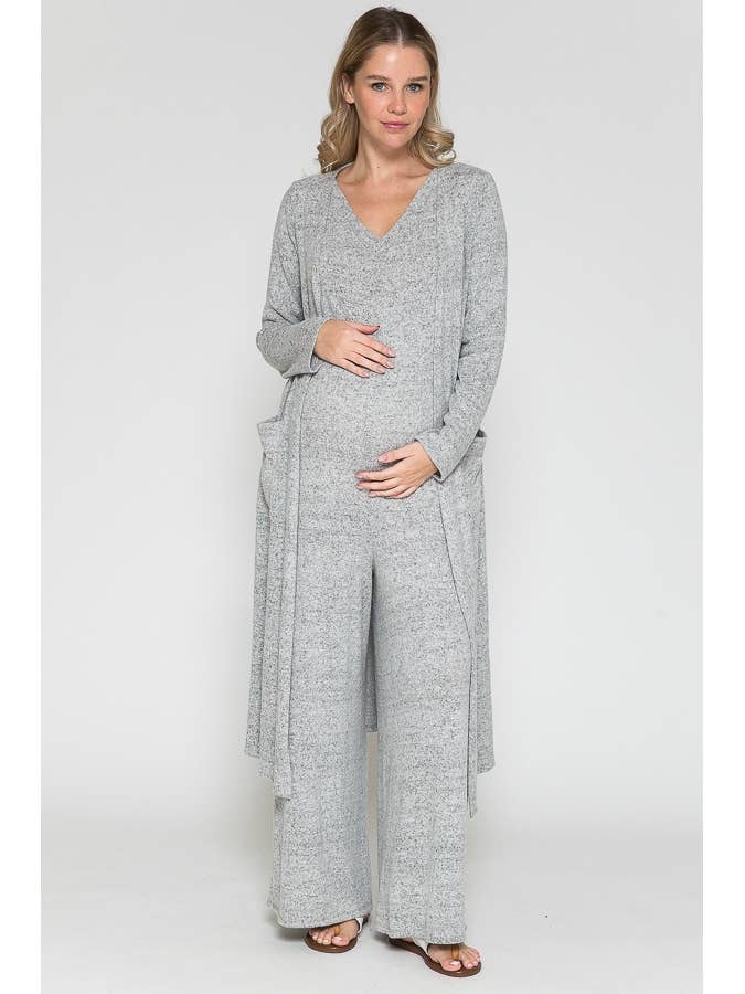 Maternity V Neck Wide Maxi Jumpsuit & Long Maxi Cardigan Set