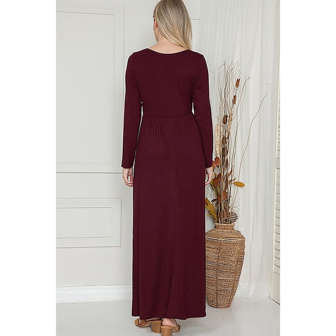 Maternity Shirring Button Solid Basic Lounge Maxi Dress